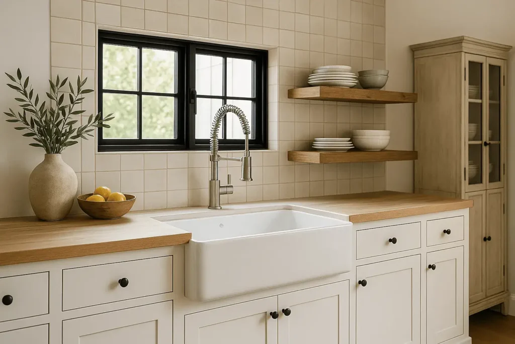 white modern farmhouse kitchen
